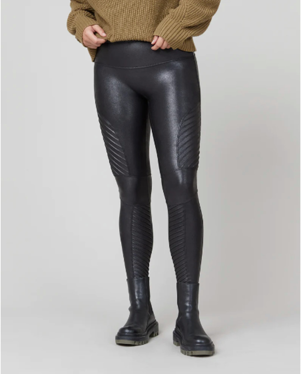 SPANX NWT Faux Leather Moto Leggings in Very Black // XS